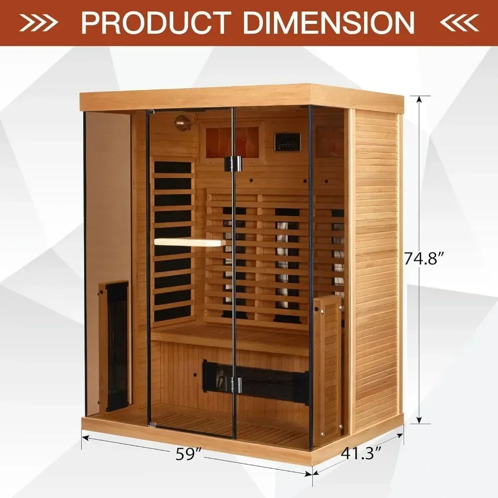 Indoor Home Sauna 2-3person Spa Room with Rapid Heating,Panoramic Tempered Glass & Oxygen Bar. Far Infared