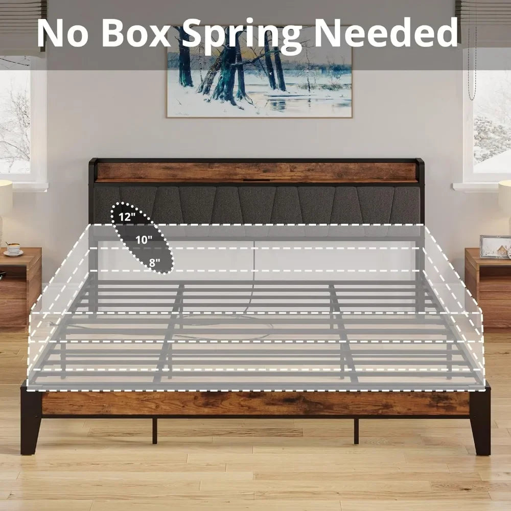 California king size bed frame, storage headboard with charging station,