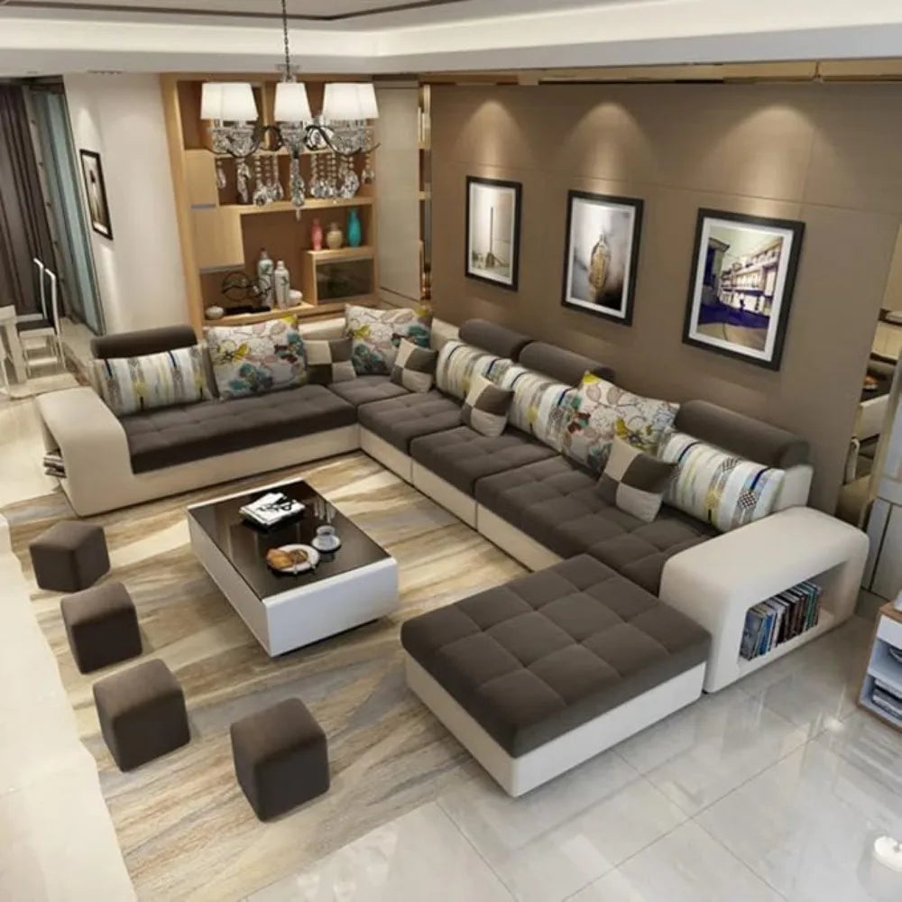 Modern European Luxury Sofa Sets, Dark Grey, 7 Seater, USB charging