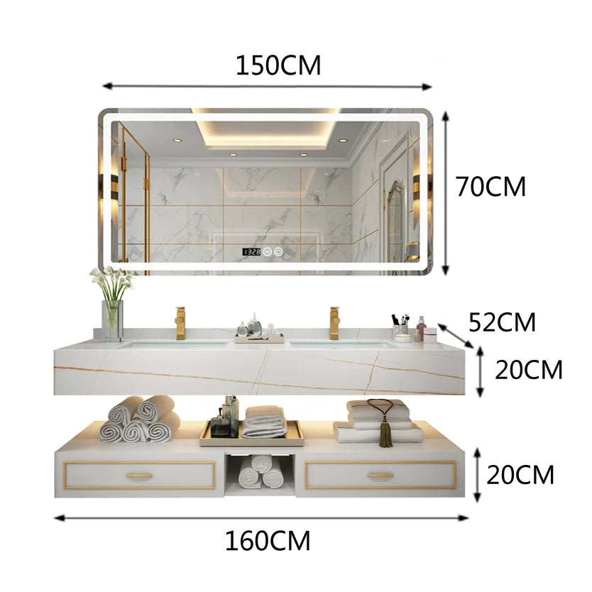 Solid Wood  Vanity Combination Of Modern  Cabinets And Minimalist Double  Washbasin  Cabinet luxury light