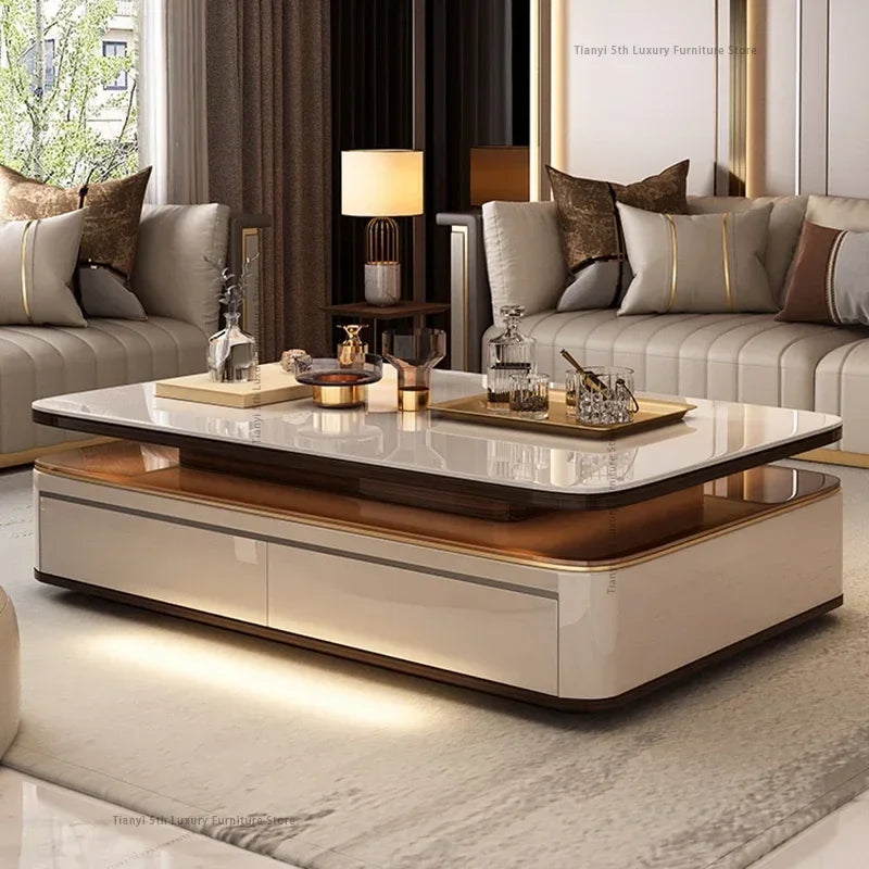 Nordic Modern Villa Luxury Design Glass Low Wooden Tables