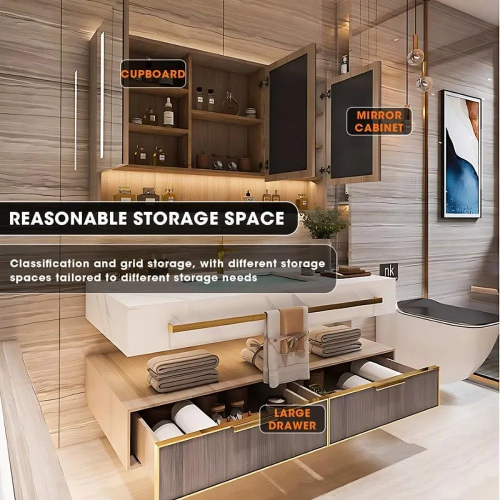 Floating Vanity w? sink, Metal Luxury Mounted Cabinet with Towel Hanger