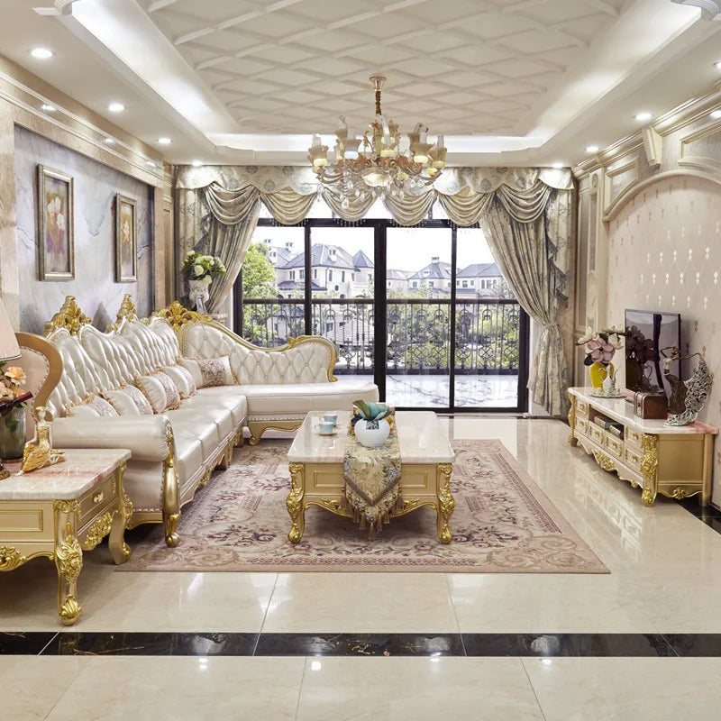 Classic Antique Royal Style L Shape Luxury  Couch Sets