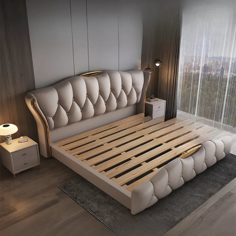 Matrimonial Contact Double  Leather King Size Wooden Luxury Double Modern  Princess Bed