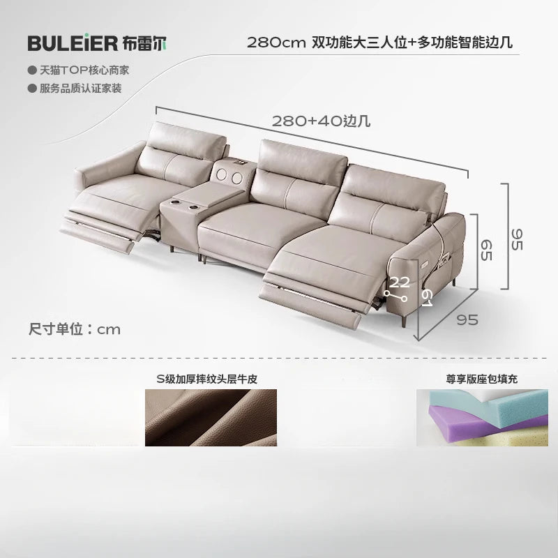 Minimalist Modern Sofa Bed 3 Seater ,Genuine Leather  Designer luxury  recliner