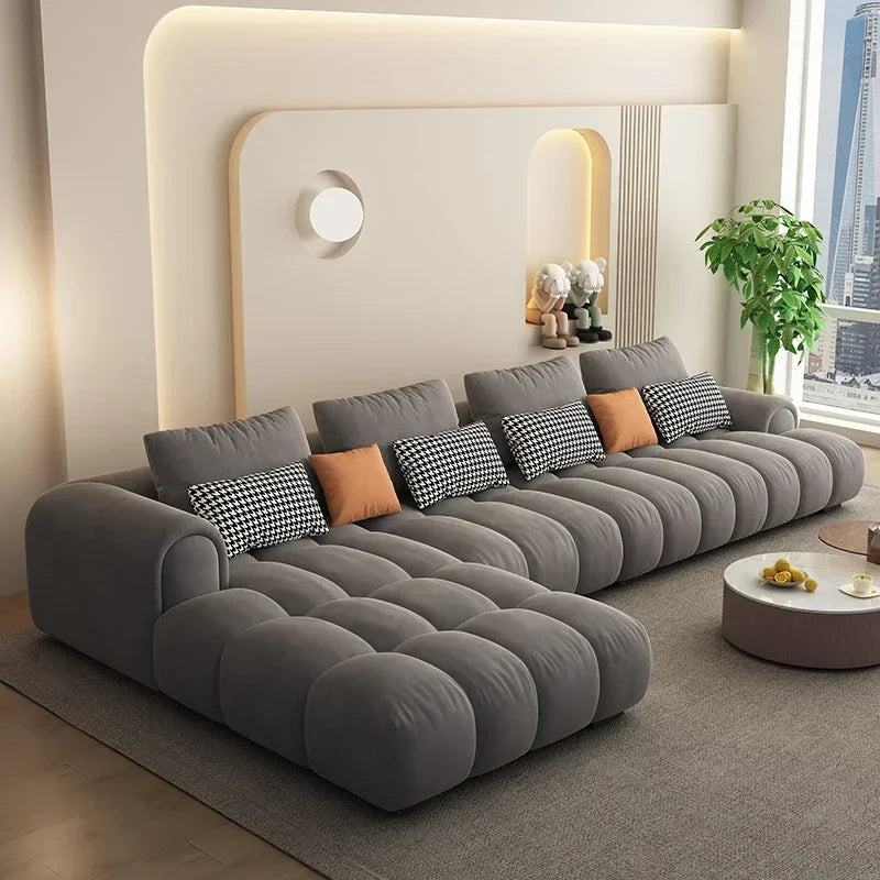 Nordic Large Filler Beige Wood  Reclining Luxury Modular Sofas