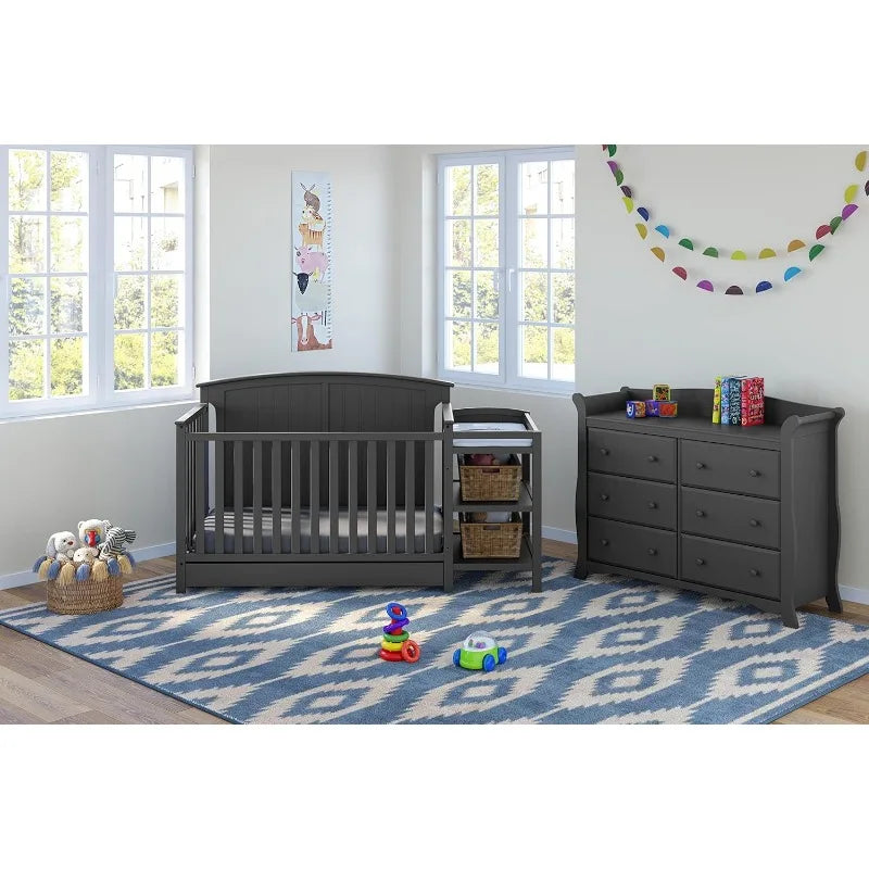 Steveston 5-in-1 Convertible Crib and Changing Table w/drawer {White}