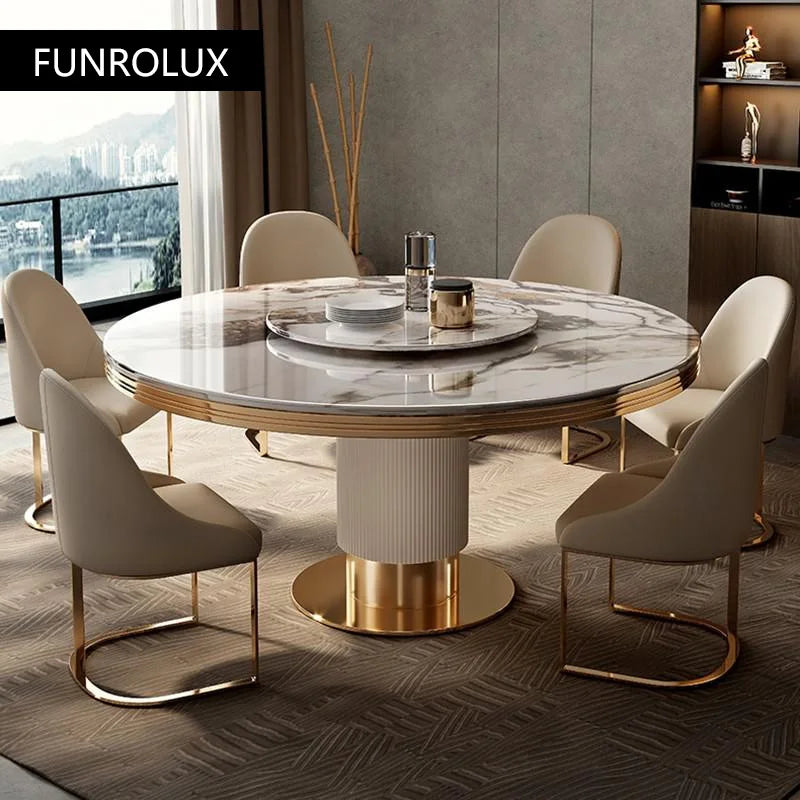 Modern  simple restaurant marble round  table and chair combination with turntable
