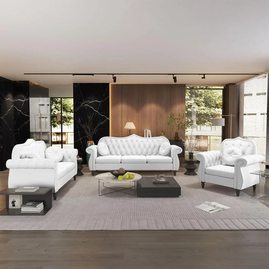Mid-Century Modern Upholstered Velvet Nailhead Trim, 3 piece sectional sofa