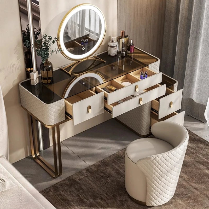 Girls Vanity Wood Moderno Gold Space saving dressing table with mirror and drawer