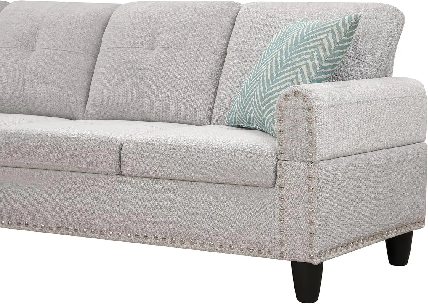 Grey  Modern L-Shaped sectional  Sofa W2 Pillows, upholstered ottoman, extra wide corner
