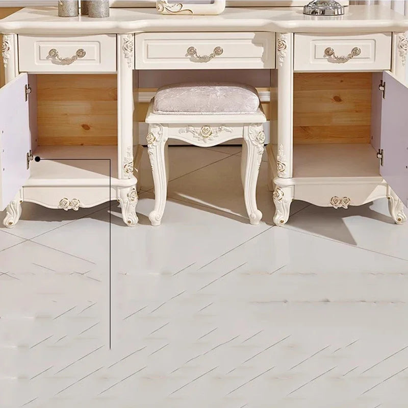 Nordic European Luxury  Girls Wooden White Tall Makeup Vanity