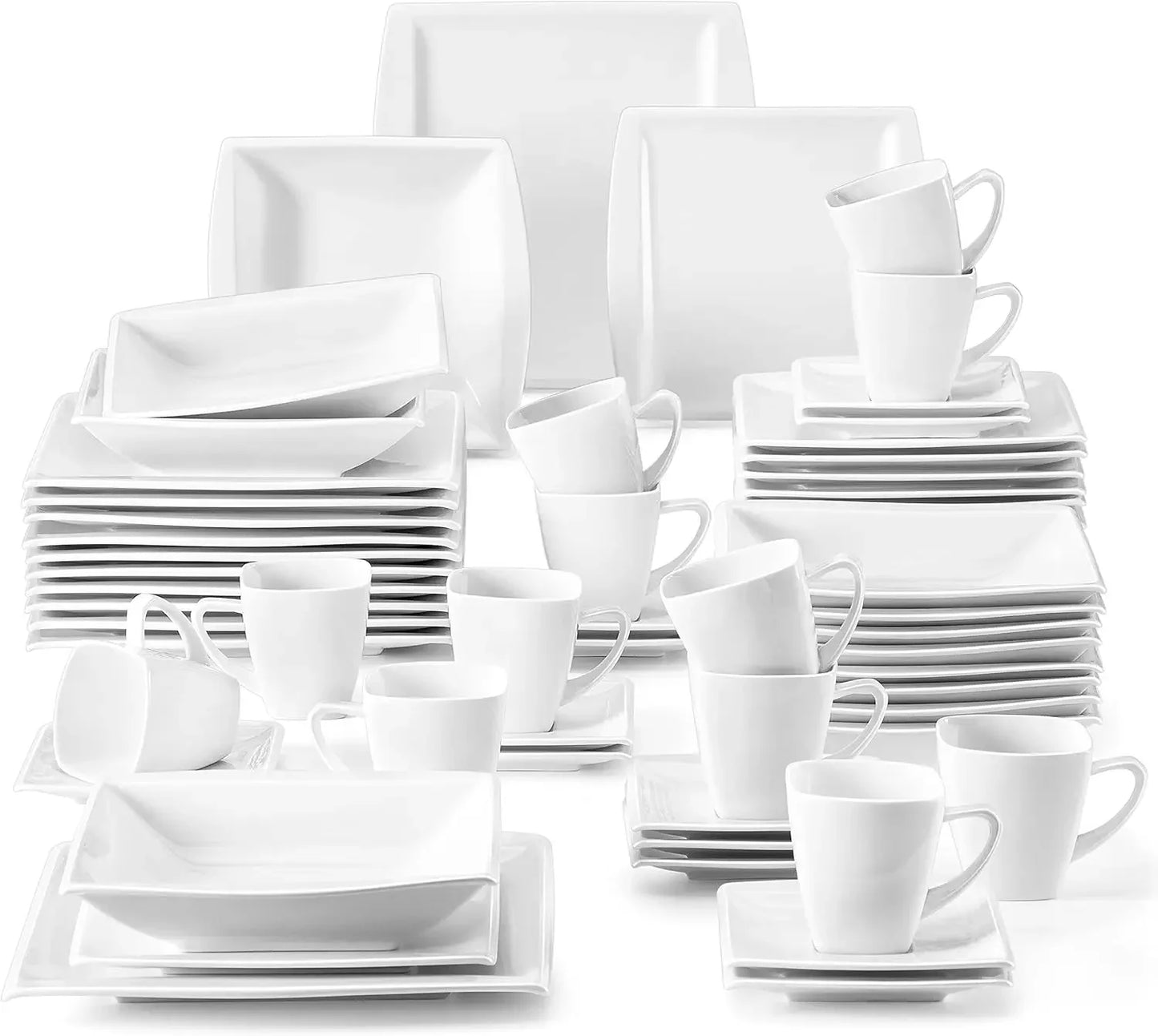 Ivory White Sets 60-Piece Porcelain Plates and Bowls  for 12 ,Square Dish Set  Dinner Plates,  Bowls .Cups