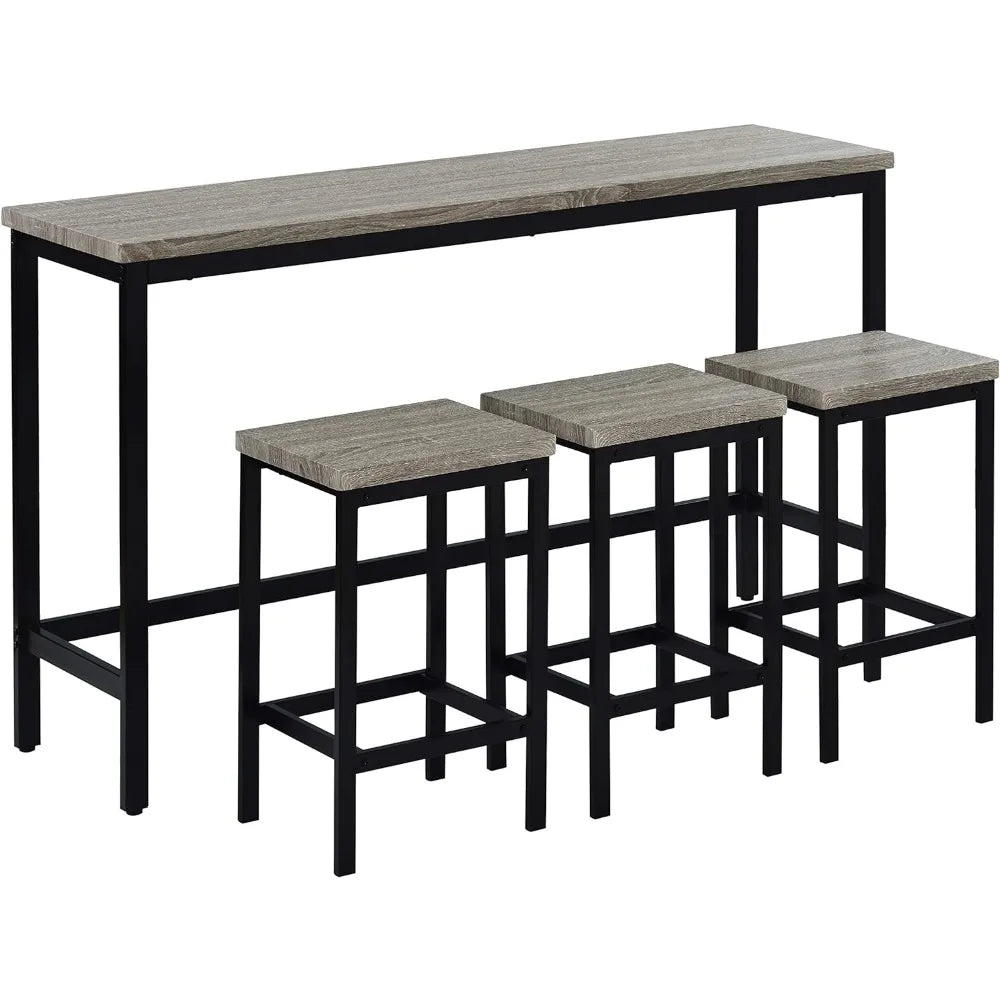 Dining Table Set 4-Piece, 3 Stools and Side Tables,  Footrest