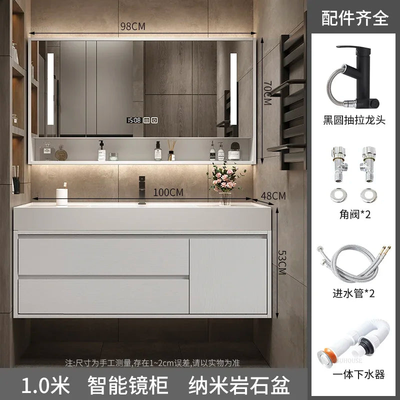 Solid Wood Luxurious Cabinet Mirror Combination Ceramic Integrated Basin Cabinets