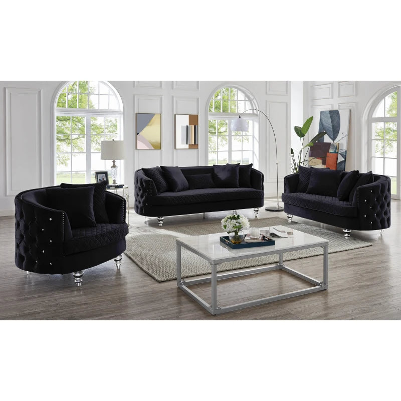 Velvet Upholstered  Three Seater Sectional ,Modern Style Button Tufted Sofa, loveseat and Armchair
