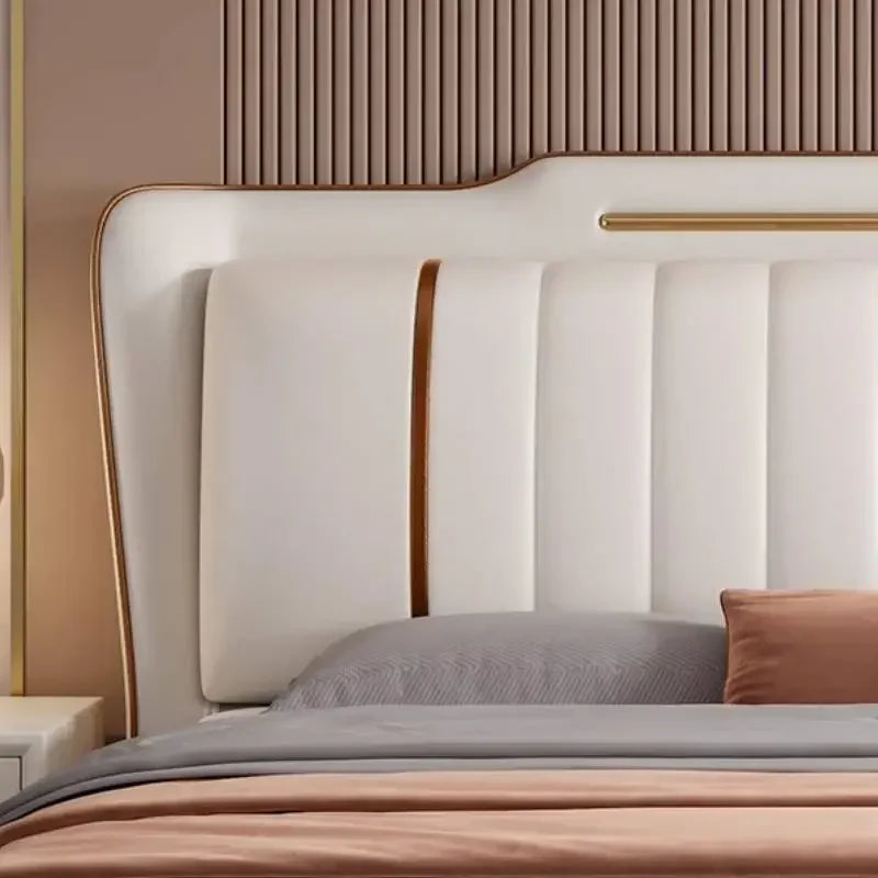 Princess Double Bed  Frame Waterproof Beige  Double Bed Headboards Luxury Platform