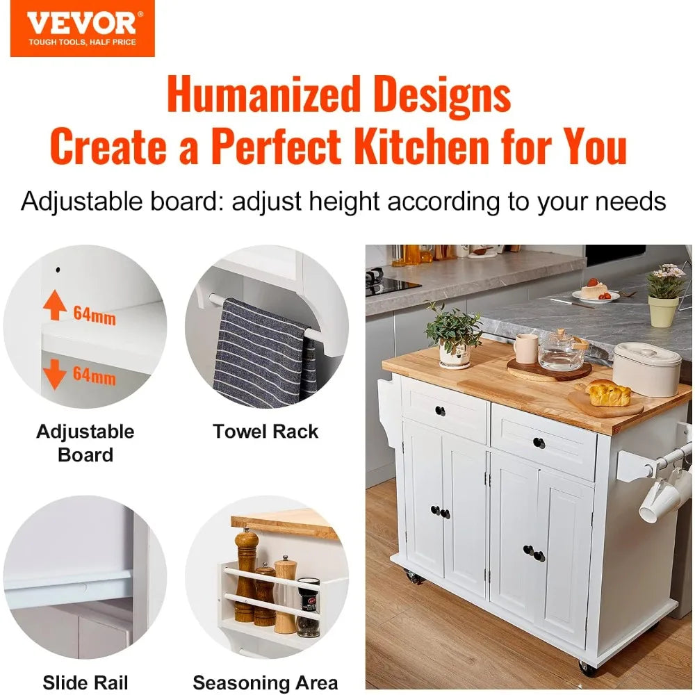 Kitchen Island Cart with Solid Wood Top,