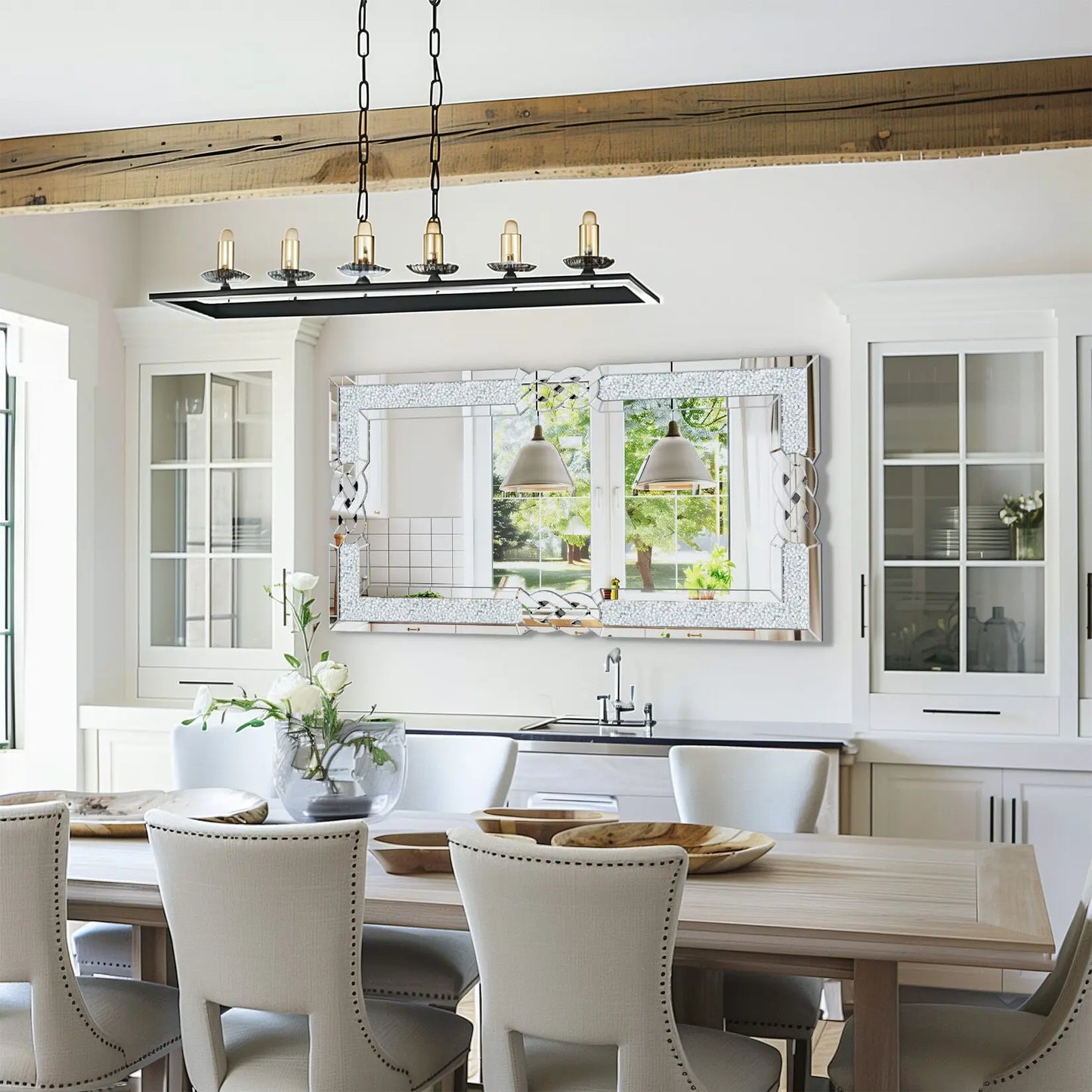 Rectangular Wall Mirror Luxury Silver , Crystal Crush Diamond Decor