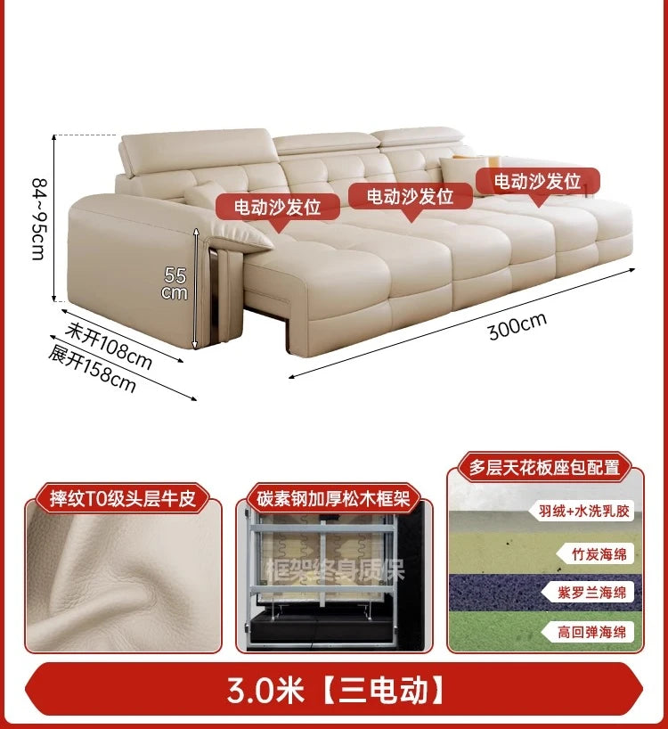 Leather Recliner Dual use electric function Double retractable sleep couch