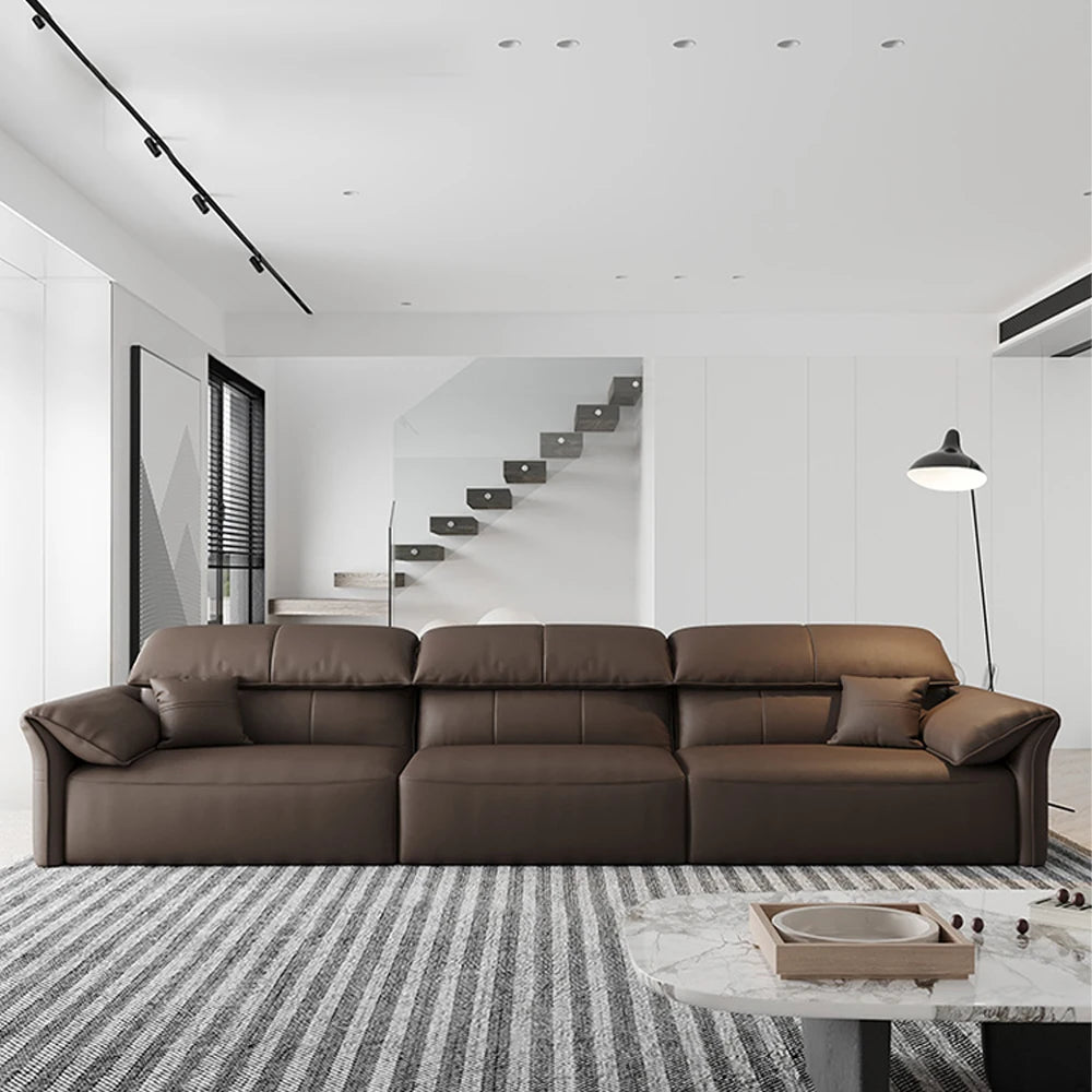 Genuine Leather Sofa  Electric Convertible Recliner – Modern Sectional  Couch with Adjustable Seats and Chaise Lounge