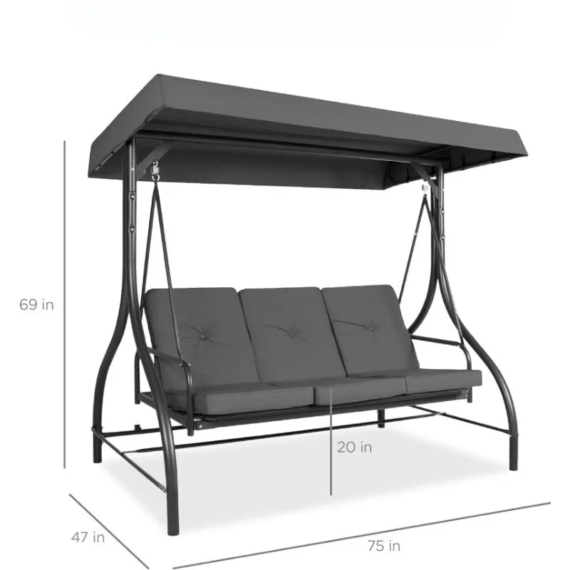 3-Seat  Large  Canopy Swing Glider ,Hammock Lounge Chair for Porch, Backyard W/Flatbed, Adjustable Shade