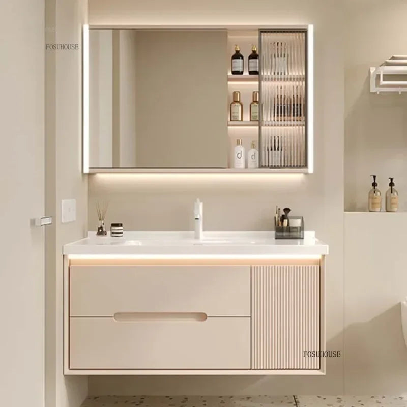 Modern Simple Solid Wood Cabinet, Ceramic Wash Basin,