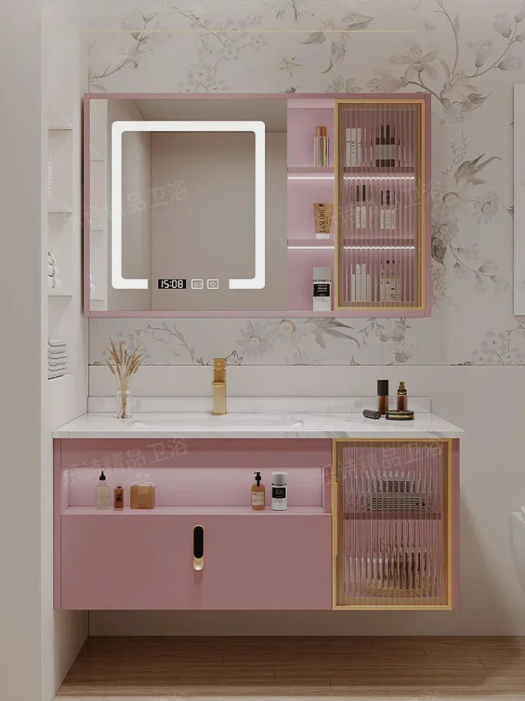 Modern Smart Cabinet light Oak Milk Tea Color Combination Washstand