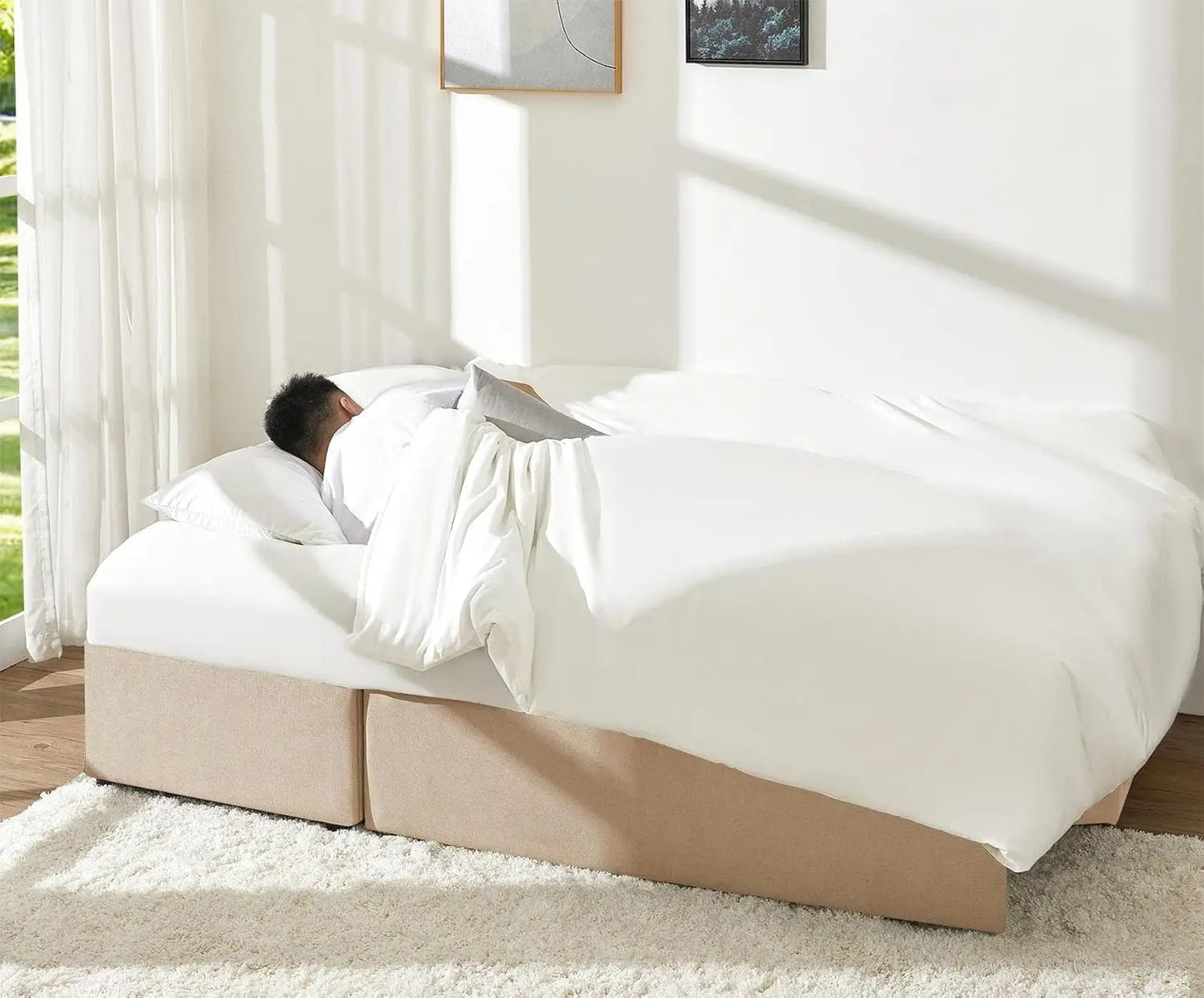 Sofa sleeper with storage,Beige Linen pullout  bed