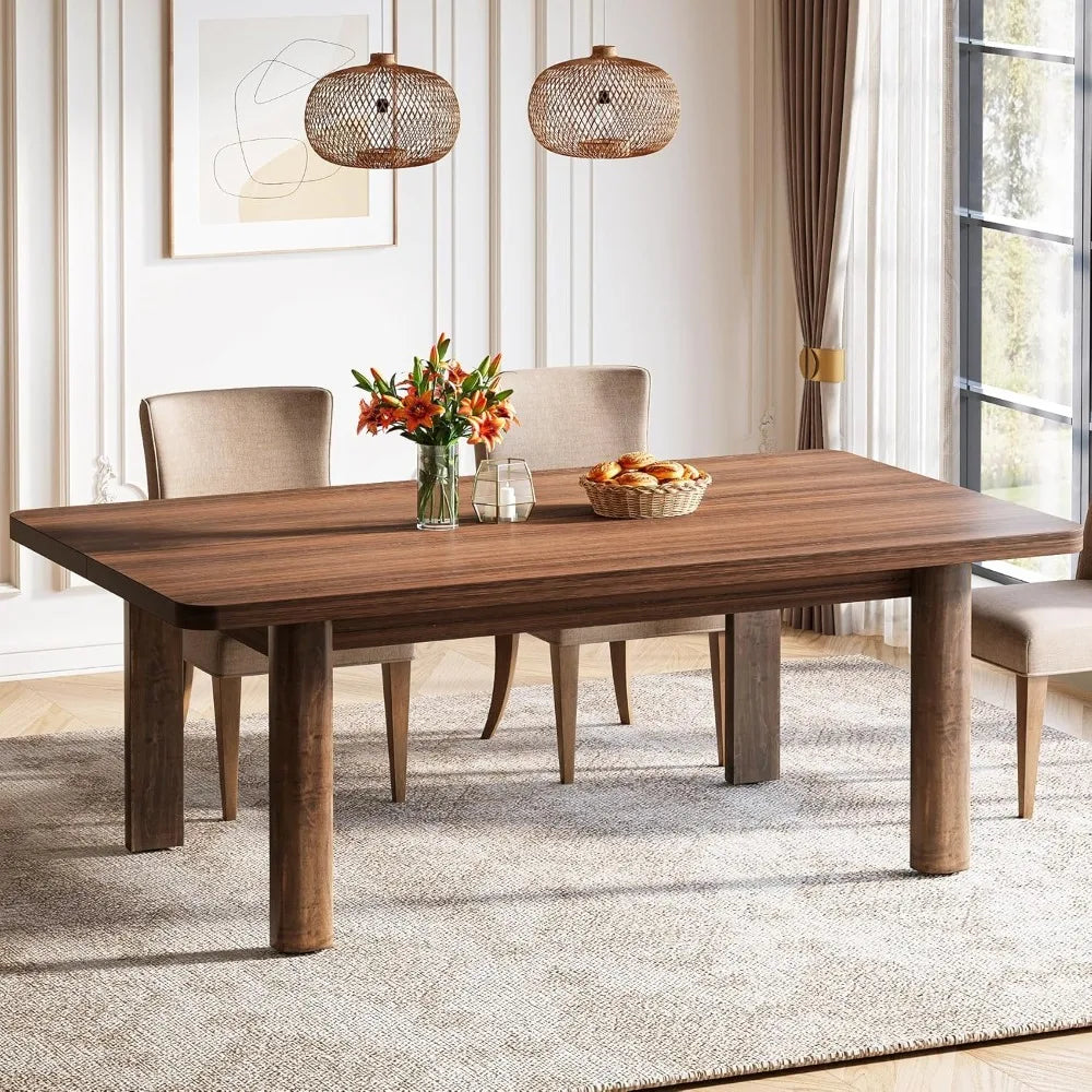 Farmhouse Wood Table  for 4-6 people, rectangular, solid wood legs