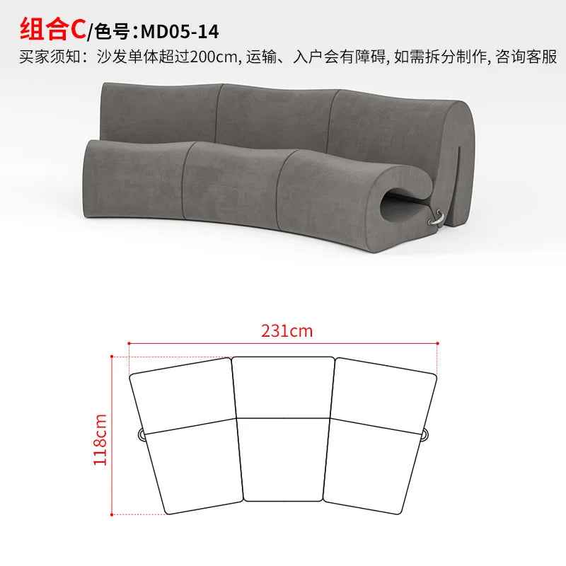 Villa European Sofa  and Ottoman  Large Adjustable Italian  Designer Curved Canape Salon