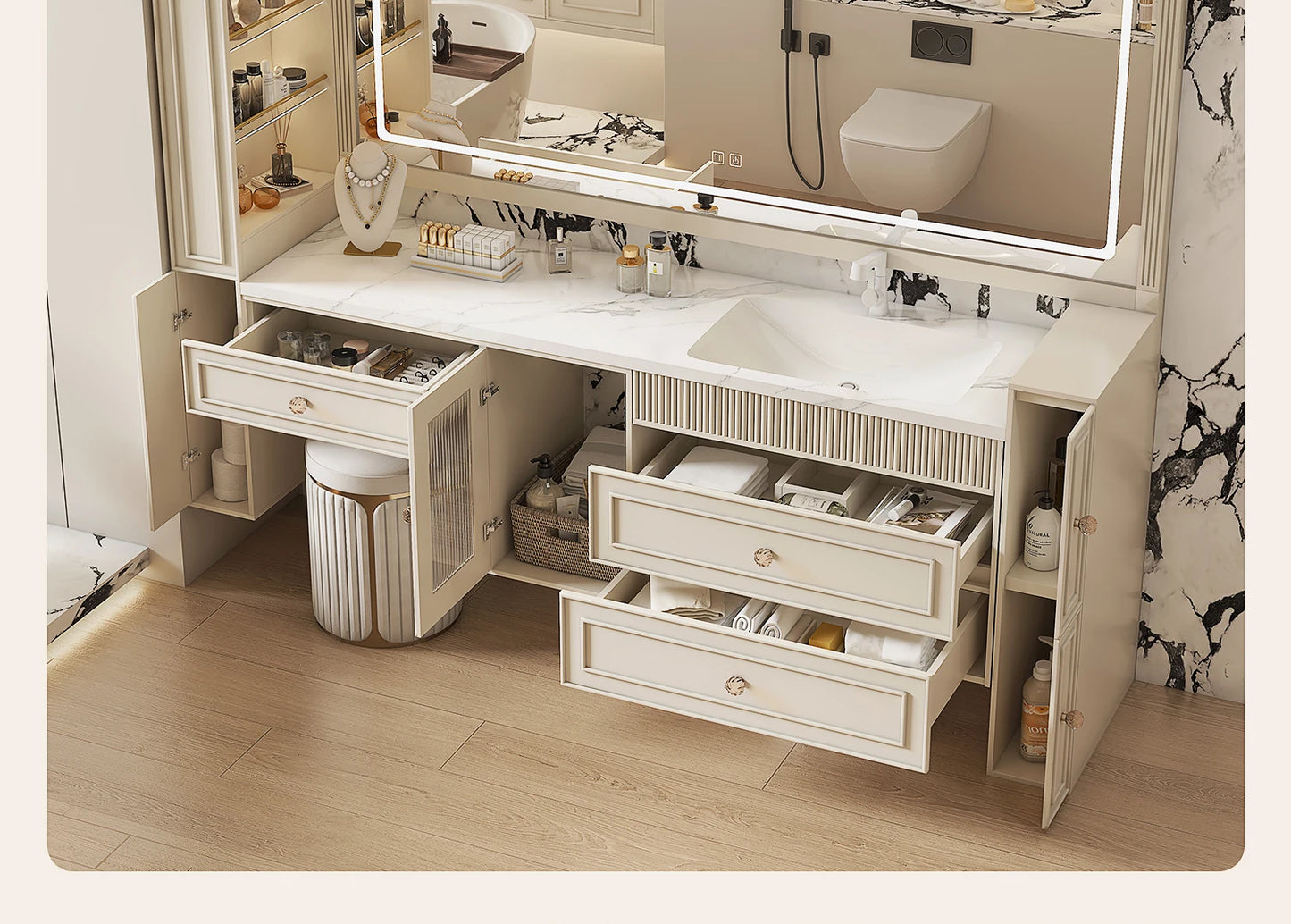 French Ceramic Vertical Vanity, Portable Toilet Wall Shelves Desk Storage Organizer, rock sinks cabinet