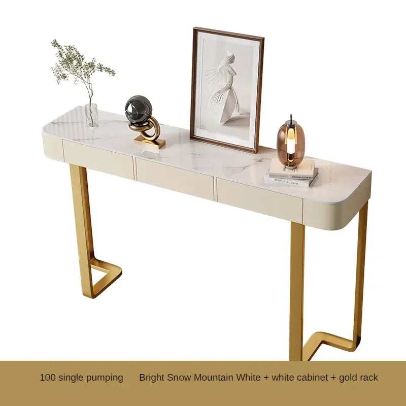 Italian Stone Plate Top Console Table with Drawer Minimalist Cabinet