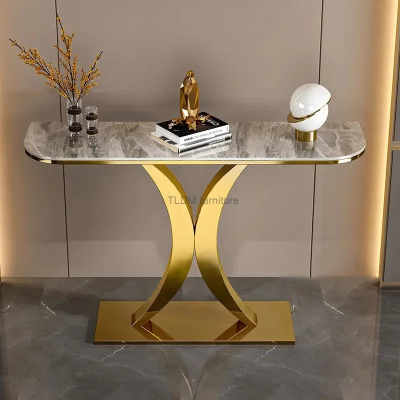 Modern Light Luxury Slate Table Entrance Console  Wrought Iron Against The Wall Hallway Table