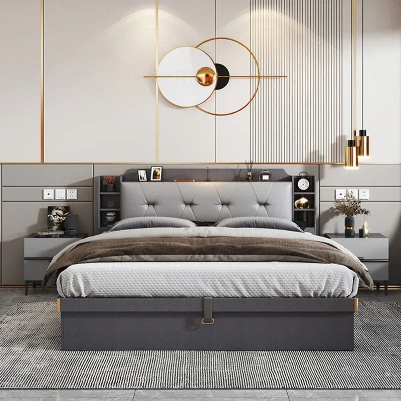 Minimalist Double Bedroom Set  elegant Black  Modern Full  Set Design Dresser Storage