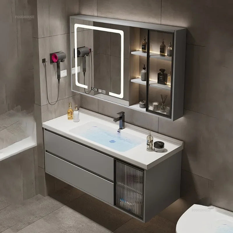 Solid Wood Luxurious Cabinet Mirror Combination Ceramic Integrated Basin Cabinets