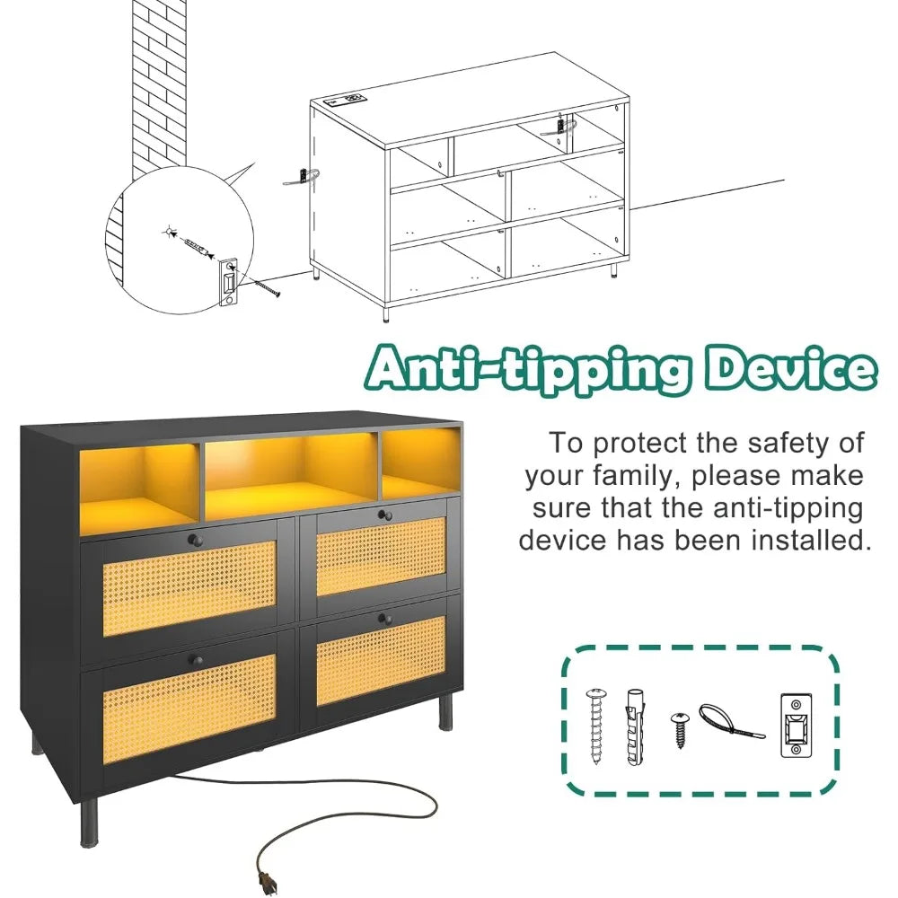 Buffet Storage Cabinet with Power Outlet and LED lights