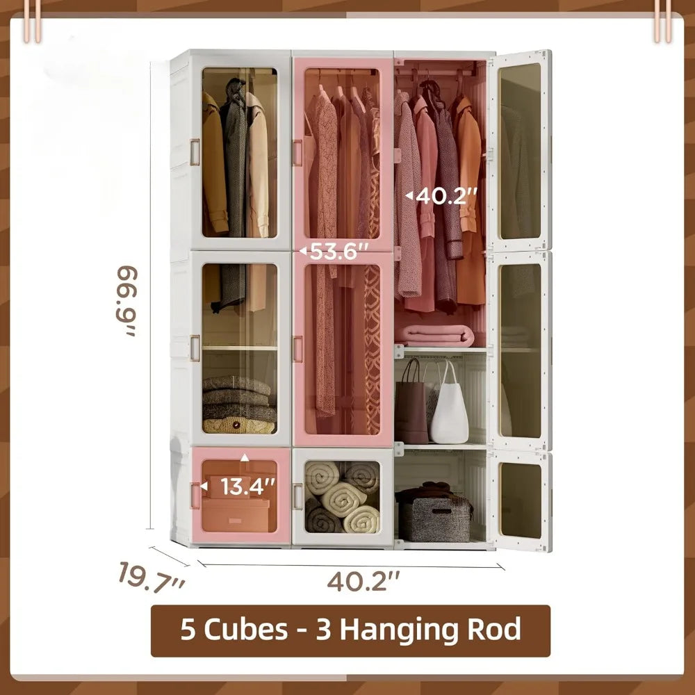 Portable Kids Closet - Wardrobe for Baby and Kids - Closet Organizer with Hanging Rod