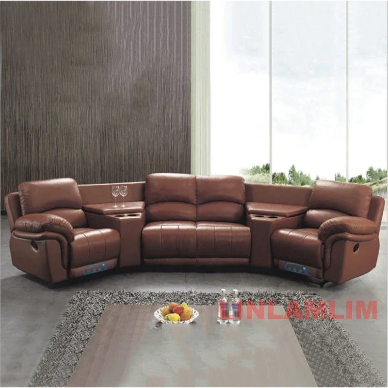 MINGDIBAO  Italian  Genuine Leather Sofa Retractable Theater Reclining Armchair 4 Seater manual and electric