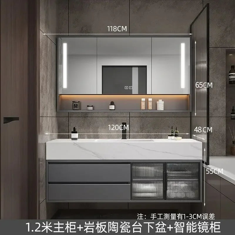 Slate Integrated Vanity Double Sink, Luxury cabinet, mirror,