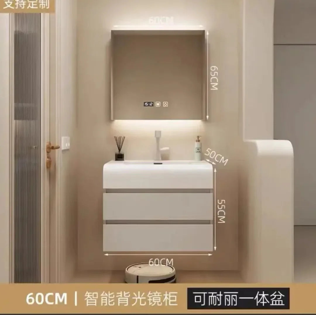 Nordic Vanity Sink White Rock Integrated Washbasin light, luxury, simple cabinet