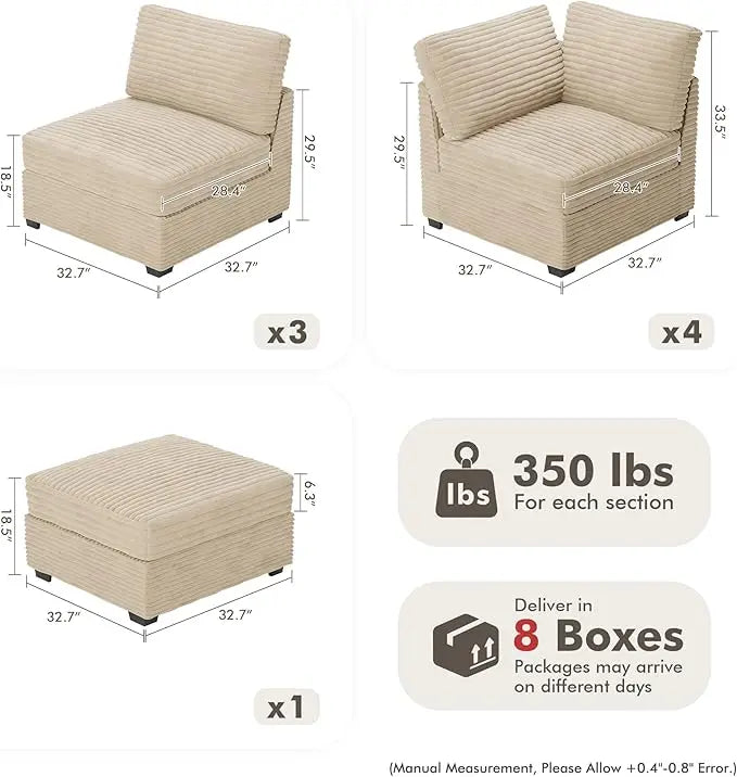 Convertible Sleeper Sofa, Luxury. Oversized, U-shaped Cloud, Deep Seat, Upholstered