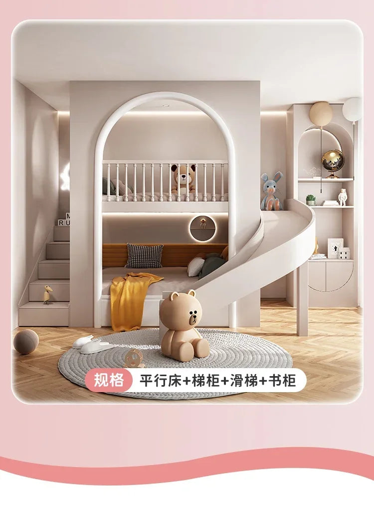 Children's Bed with Tree House -Hole Duplex, Attic, lower bunk bed, sliding ladder