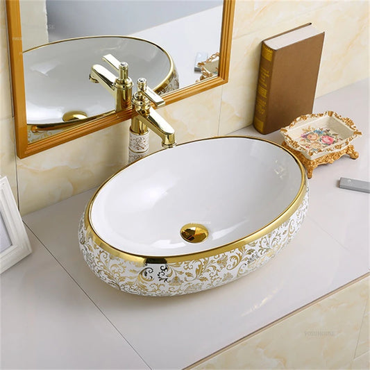 American Golden Ceramic Countertop Luxury Creative Balcony Washing Sink