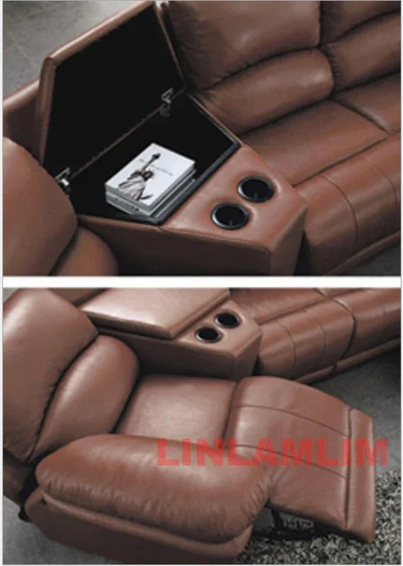 MINGDIBAO  Italian  Genuine Leather Sofa Retractable Theater Reclining Armchair 4 Seater manual and electric