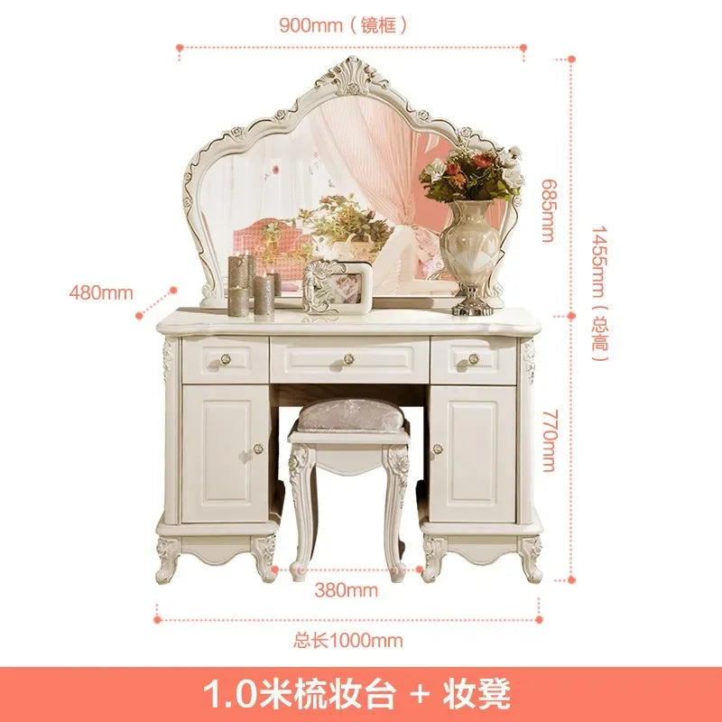 Nordic European Luxury  Girls Wooden White Tall Makeup Vanity