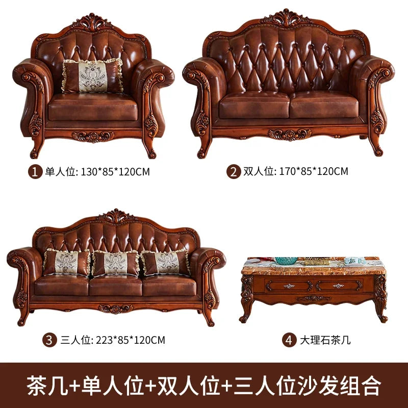 Nordic  Leather Brown Sofa Set Luxury European Design Modern Style Sofa Full Set  3 Seater