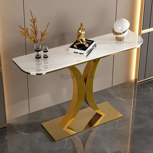 Modern Light Luxury Slate Table Entrance Console  Wrought Iron Against The Wall Hallway Table