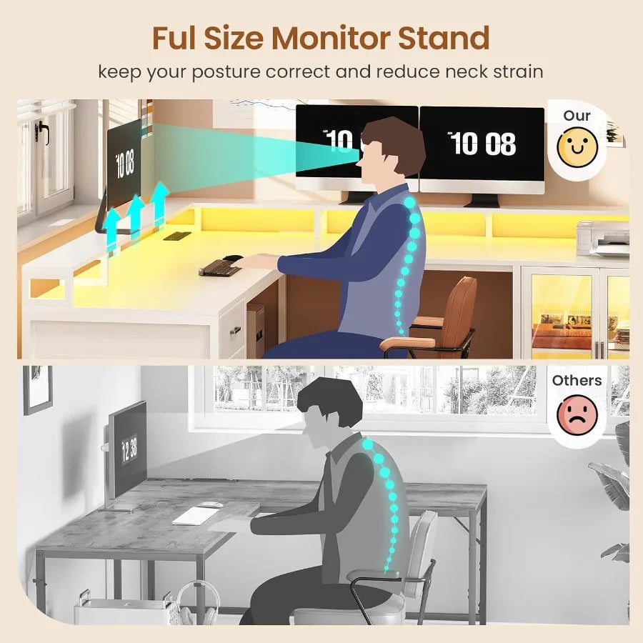 L Shaped Gaming Desk with 4 Drawers . Computer Desk with Display Cabinet Office Desks with 2 Monitor Stands CPU Stand LE