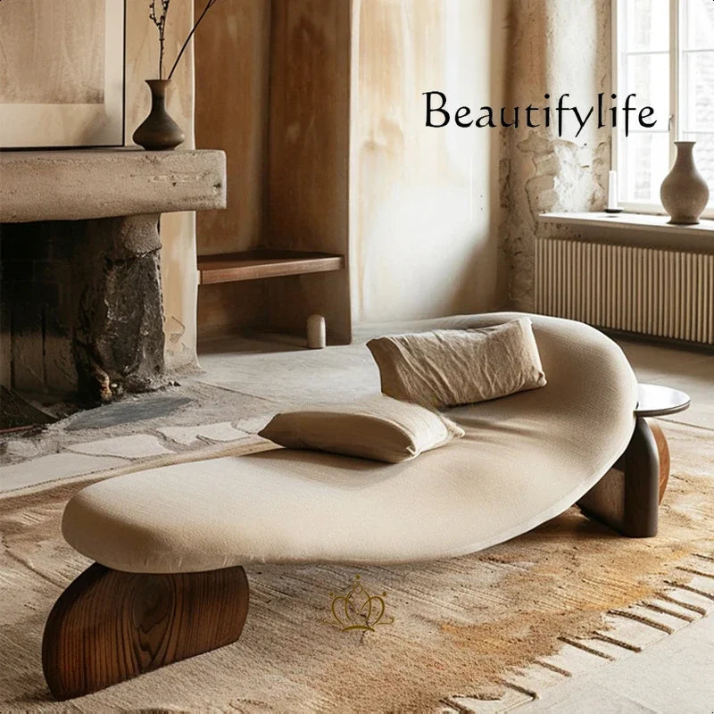 Designer creative single recliner, linen solid wood, medieval custom single chair
